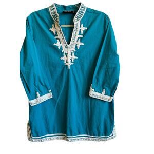 Beach Coverup Bohemian Blue Boho Embroidered Sea Beach Resort Indigo Moon L